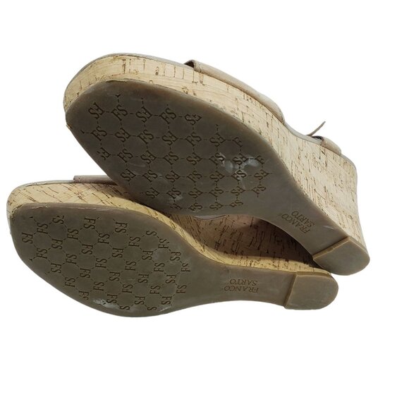 Franco Sarto Womens Beige Leather Cork Wedge Sandals 9.5 M Chestnut Brown/Tan - Picture 5 of 11